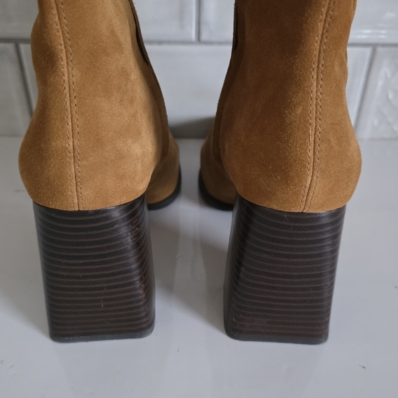 Sam Edelman 7.5 Old Money Contemporary Tan Suede Square Toe Ivette Boots - Picture 13 of 15